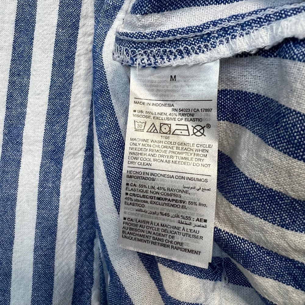 Old Navy Womens M Linen Blend Dress Pockets Blue White Stripe Nautical Bohochic - Picture 8 of 9